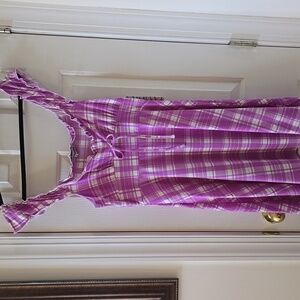 ALMOST FAMOUS WOMENS JR PURPLE & WHITE PLAID SUNDRESS WITH RUFFLED STRAPS XL